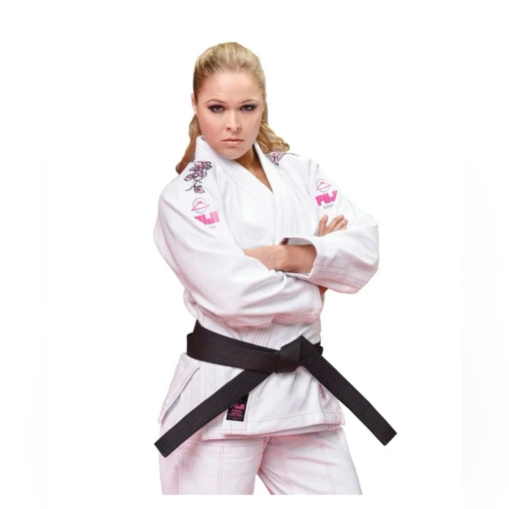Fuji Jiu Jitsu women gi/ Kimono W2. White w/ pink cherry blossom breast cancer